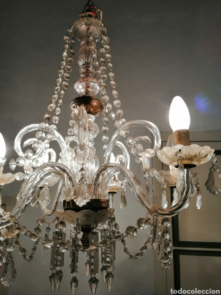 Antig&uuml;edades: L&aacute;mpara de cristal de 6 brazos - Foto 10