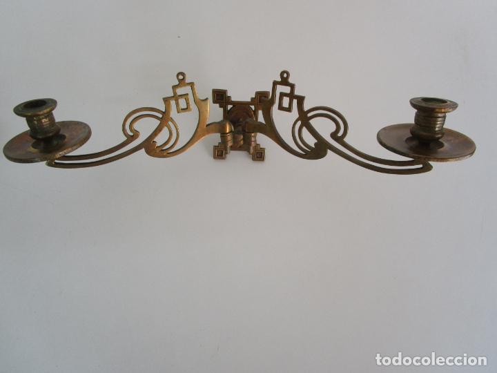 Antigüedades: Pareja de Candelabros y Asas de Piano - Art Nouveau - Bronce Cincelado - Foto 8 - 218563032