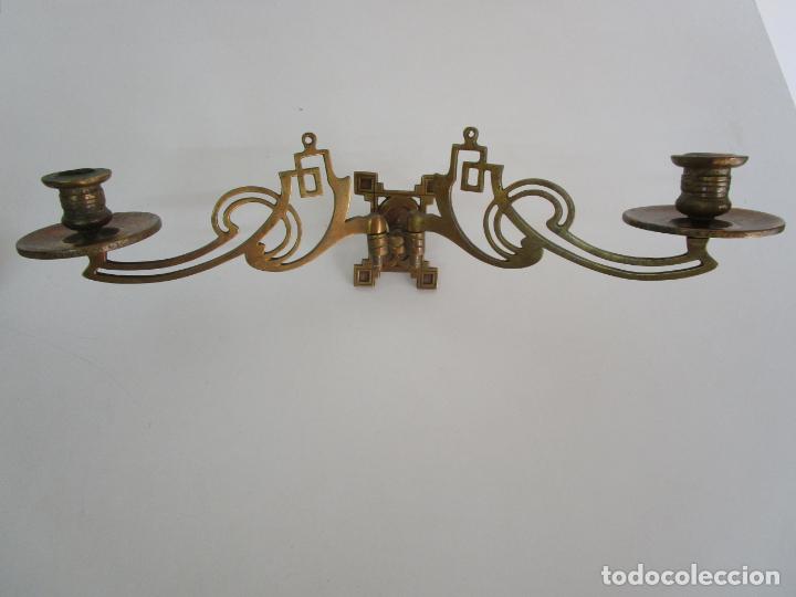 Antigüedades: Pareja de Candelabros y Asas de Piano - Art Nouveau - Bronce Cincelado - Foto 21 - 218563032