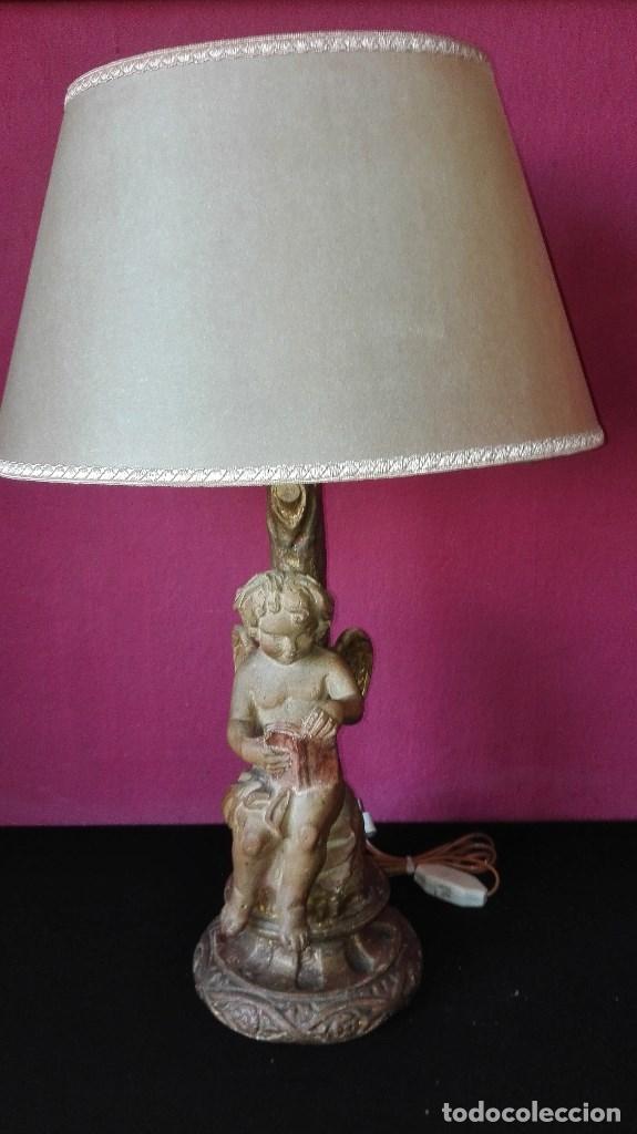 Antig&uuml;edades: LAMPARA ANGEL DE MADERA - Foto 1