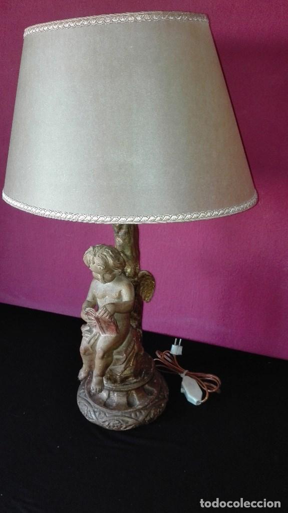 Antig&uuml;edades: LAMPARA ANGEL DE MADERA - Foto 2