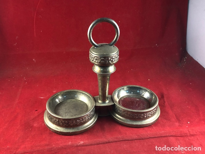 Oggetti Antichi: Soporte de metal plateado para aceite y vinagre