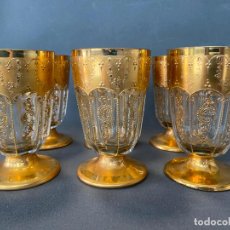 Antigüedades: BOHEMIAN CZECH MOSER , GLASS 19TH CENTURY , GOLD ENAMEL , LOT 6 VASES , VASOS