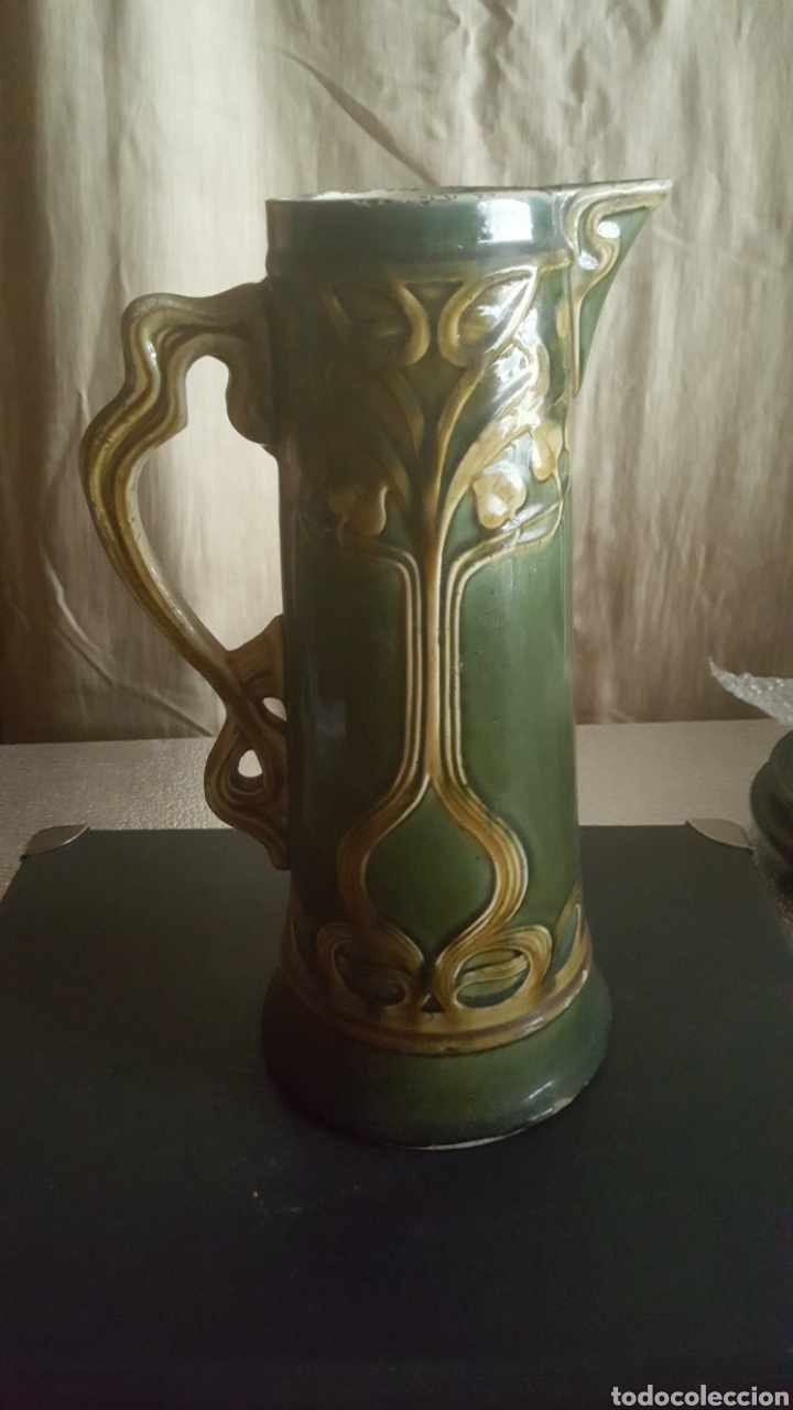 Antig&uuml;edades: Jarra modernista en verde y miel - Foto 1