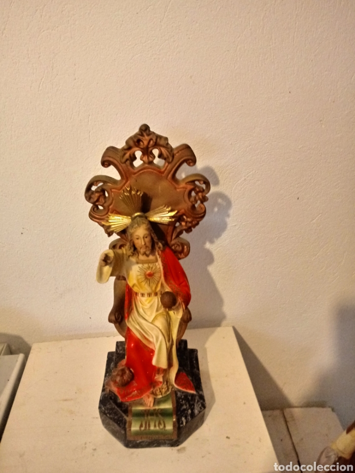 Antig&uuml;edades: Corazon de Jesus de escayola con peana - Foto 8