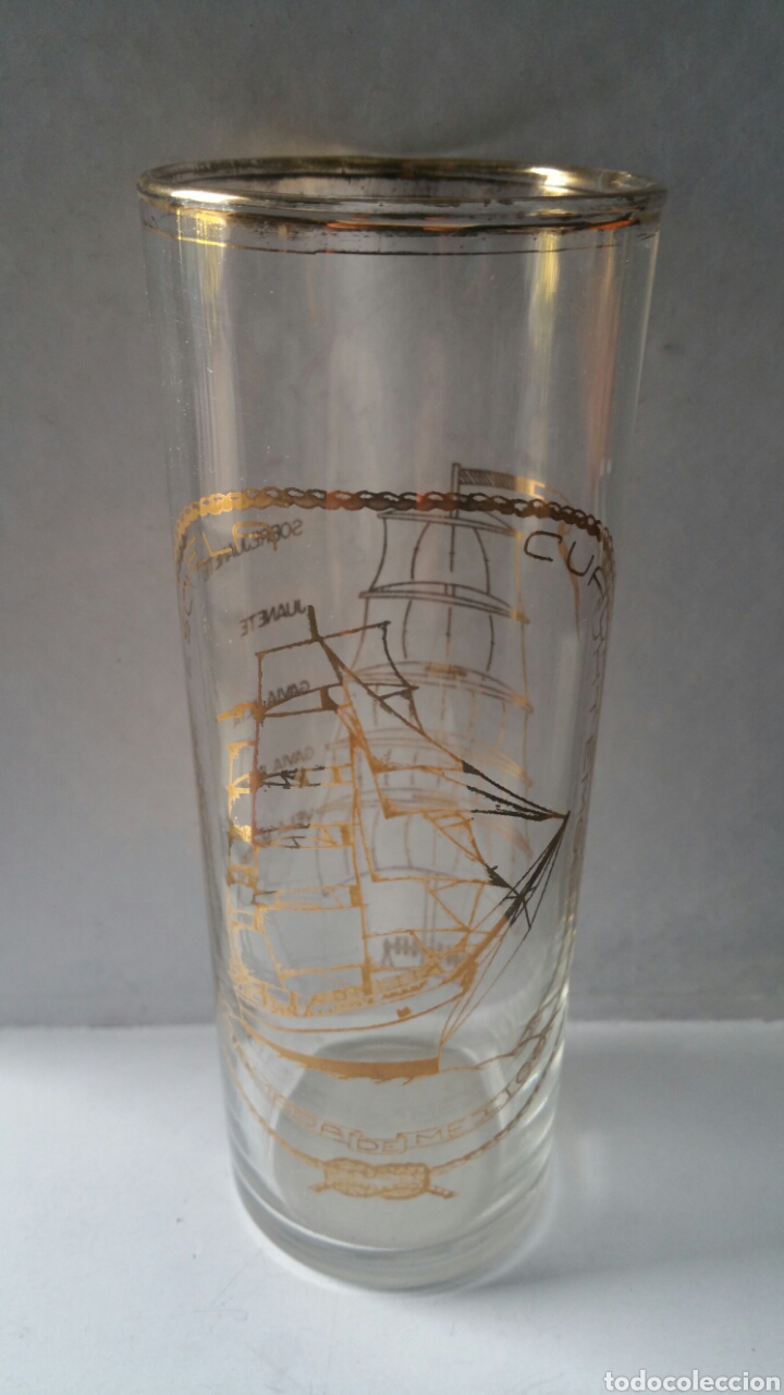 Antig&uuml;edades: Vaso de tubo con dibujo en oro de, BUQUE ESCUELA CUAUHTEMOC, armada de M&eacute;xico.