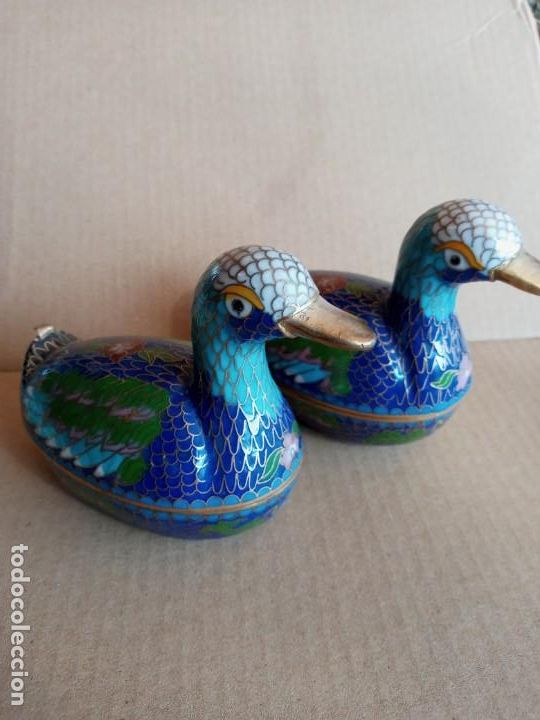 Antiquit&eacute;s: Pareja de patos orientales de esmalte cloissone