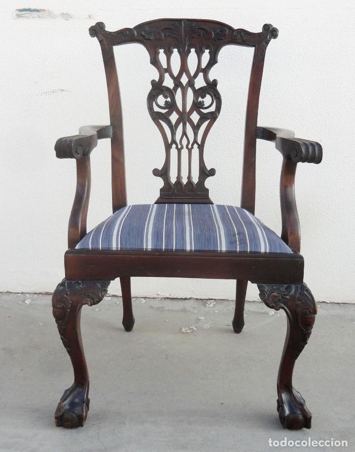 Antig&uuml;edades: Sillon estilo Chipendale, en madera de caoba tallada - Foto 1