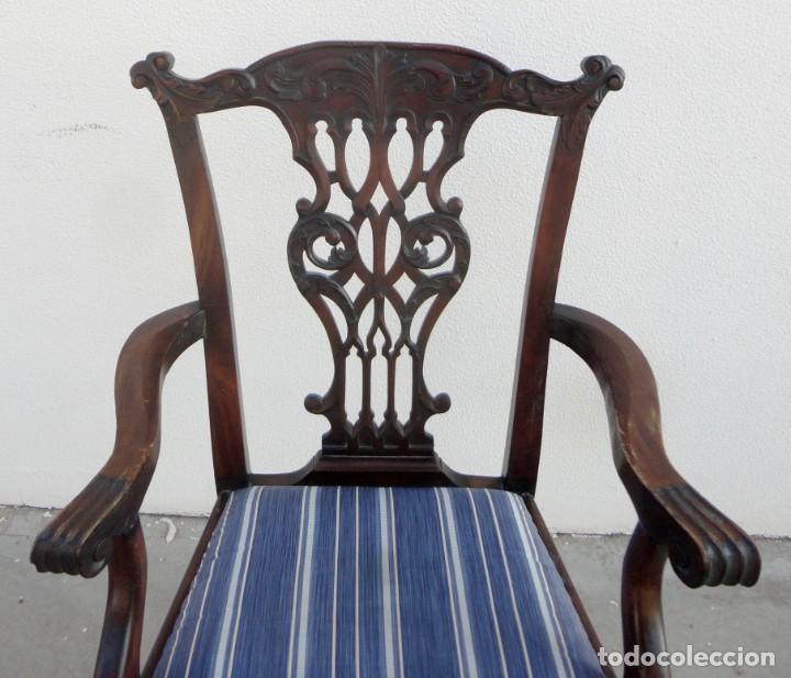 Antig&uuml;edades: Sillon estilo Chipendale, en madera de caoba tallada - Foto 2