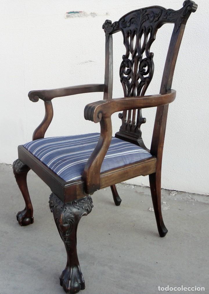 Antig&uuml;edades: Sillon estilo Chipendale, en madera de caoba tallada - Foto 4