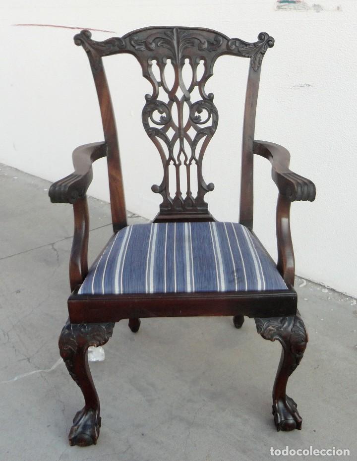 Antig&uuml;edades: Sillon estilo Chipendale, en madera de caoba tallada - Foto 10