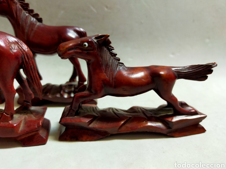 Antig&uuml;edades: FIGURAS DE CABALLO EN MADERA. 4 PIEZAS - Foto 12