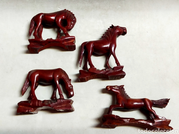 Antig&uuml;edades: FIGURAS DE CABALLO EN MADERA. 4 PIEZAS - Foto 19