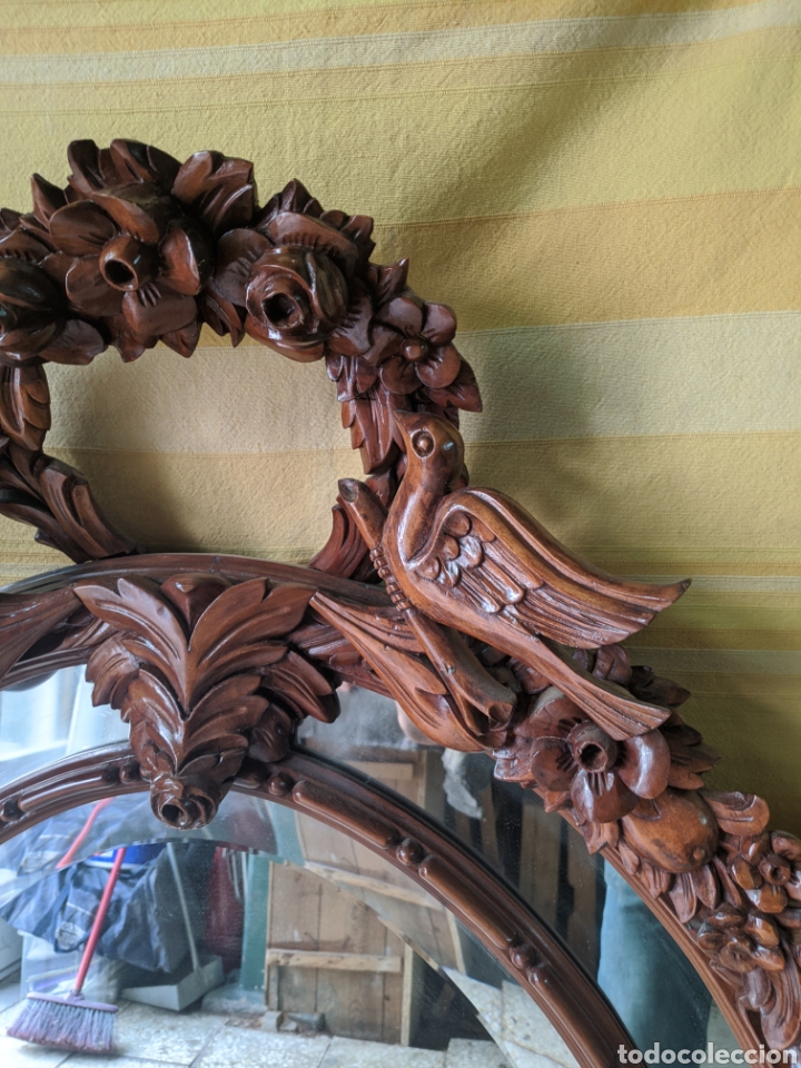 Antig&uuml;edades: Marco grande de p&aacute;jaros en madera de satin - Foto 7