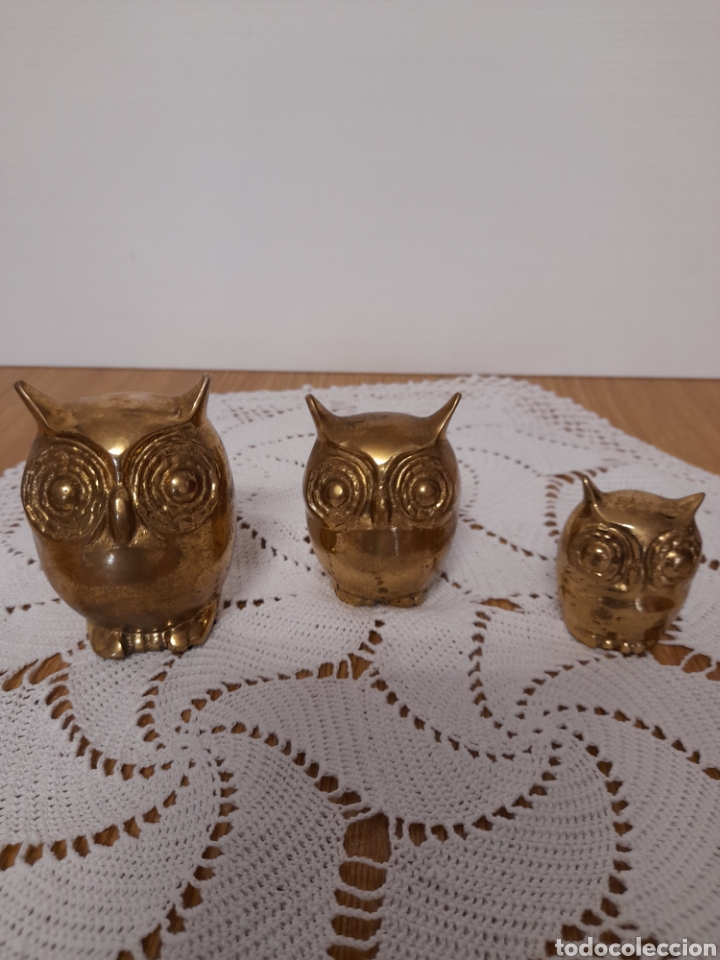 Antig&uuml;edades: FIGURAS BUHOS DE LATON - Foto 1