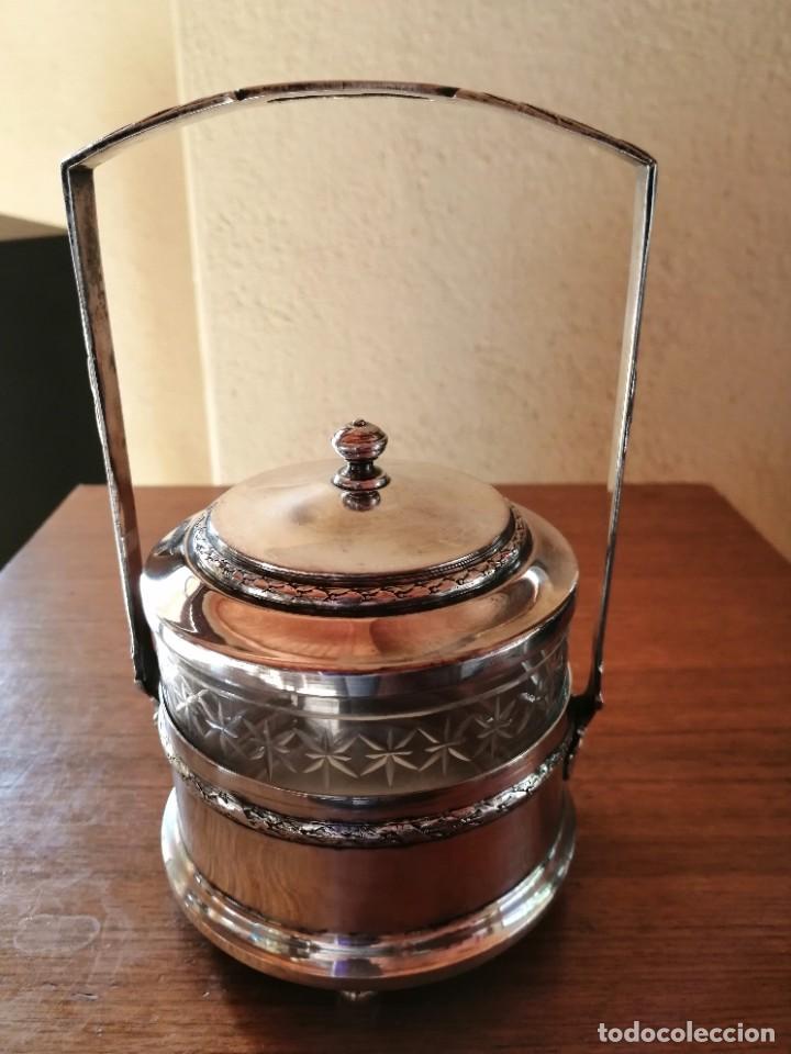 Antig&uuml;edades: ELEGANTE AZUCARERO - BA&Ntilde;ADO EN PLATA - CRISTAL TALLADO