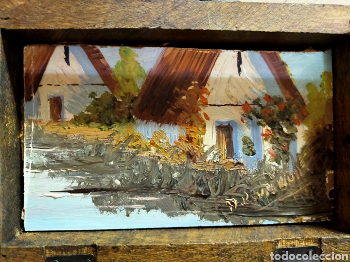 Antig&uuml;edades: CAJA DE MADERA TALLADA CON PINTURA EN INTERIOR - Foto 8
