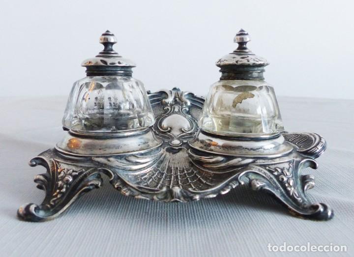 Antig&uuml;edades: TINTERO DE PLATA Y CRISTAL MODERNISTA. - Foto 1