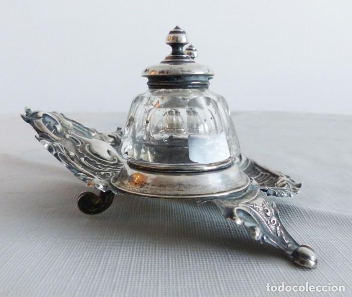 Antig&uuml;edades: TINTERO DE PLATA Y CRISTAL MODERNISTA. - Foto 2