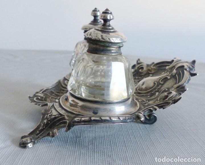 Antig&uuml;edades: TINTERO DE PLATA Y CRISTAL MODERNISTA. - Foto 3