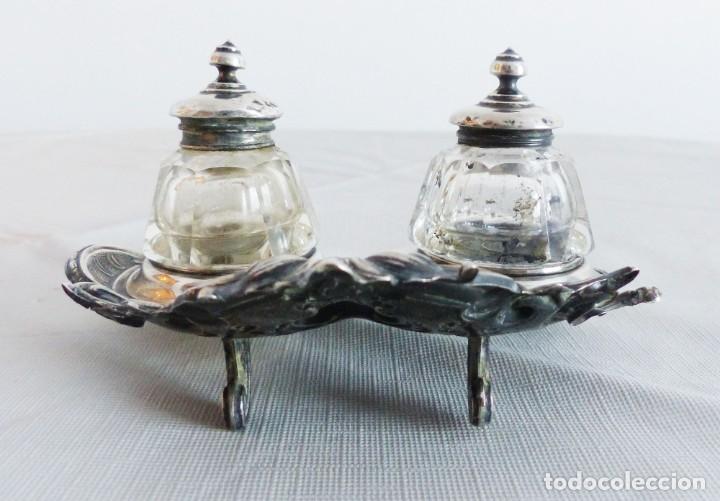 Antig&uuml;edades: TINTERO DE PLATA Y CRISTAL MODERNISTA. - Foto 4