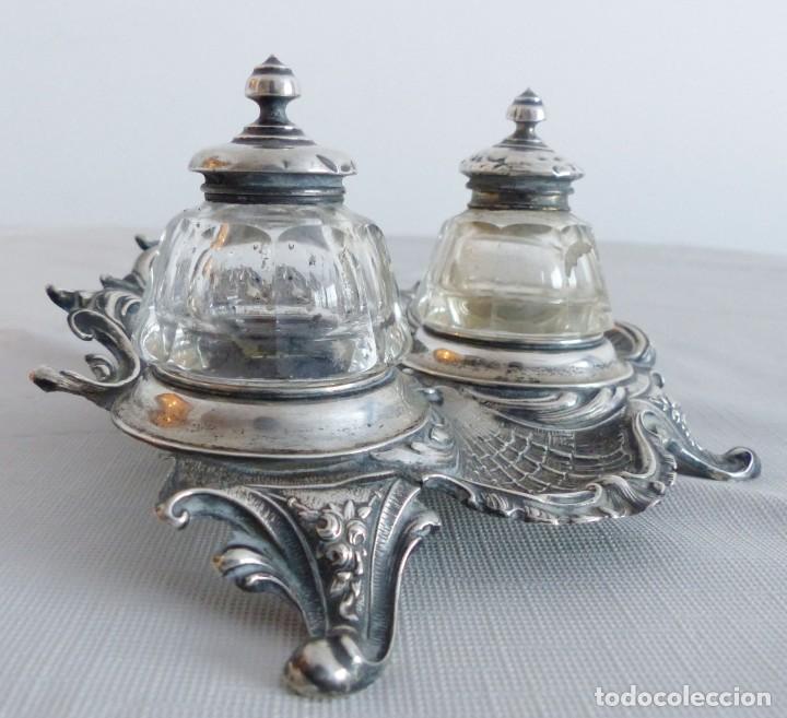 Antig&uuml;edades: TINTERO DE PLATA Y CRISTAL MODERNISTA. - Foto 5