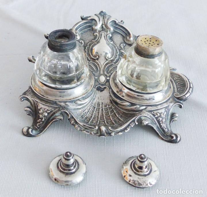 Antig&uuml;edades: TINTERO DE PLATA Y CRISTAL MODERNISTA. - Foto 7