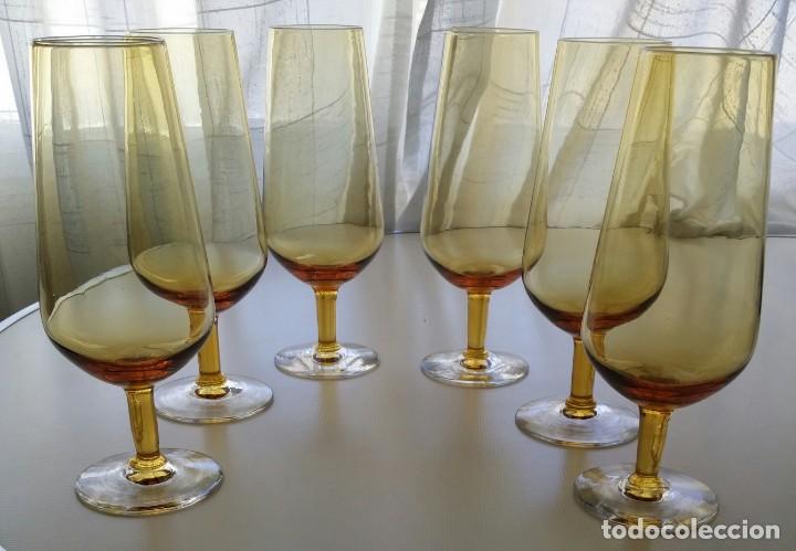 Antiques: COPAS DE CRISTAL SOPLADO CARAMELO