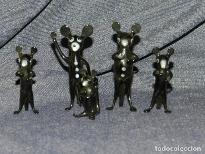 Antiques: (A51) 5 RATONES FIGURAS DE CRISTAL, A&Ntilde;OS 70, BUEN ESTADO