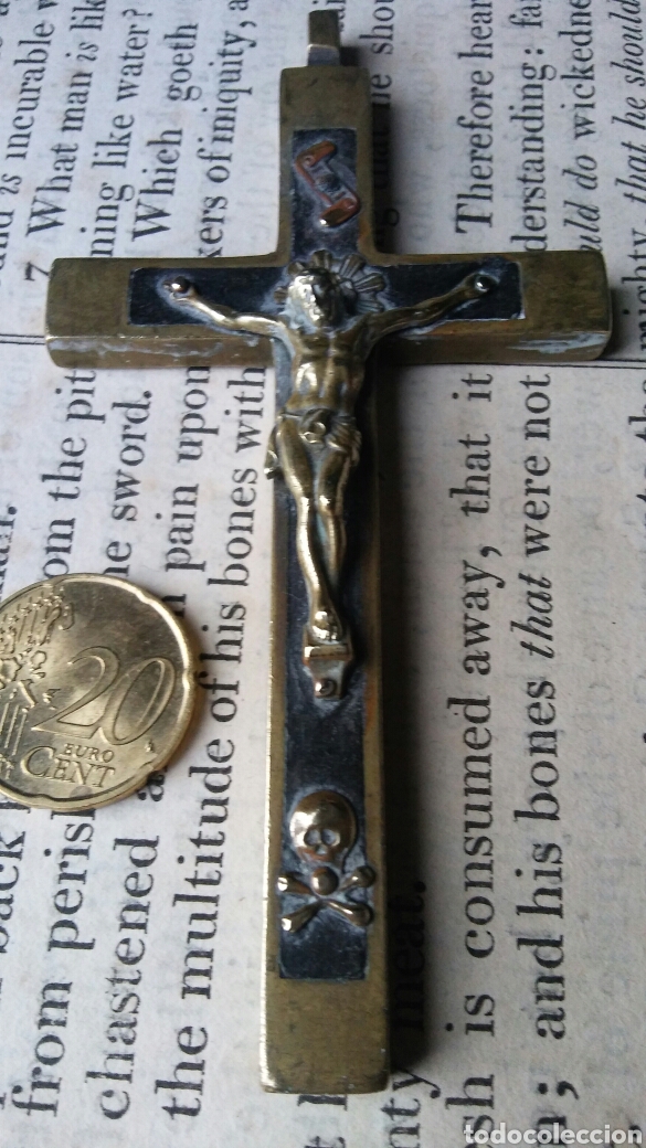Antig&uuml;edades: Cruz de monja antigua - bronce y madera - Foto 5