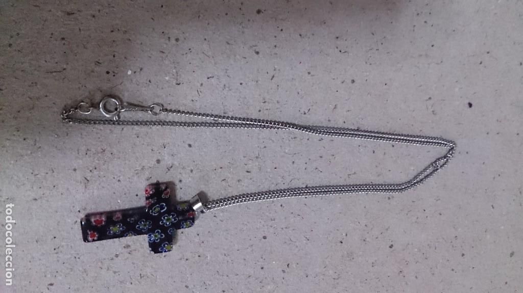 Antig&uuml;edades: Cruz de piedra y cadena de plata 925 - Foto 1