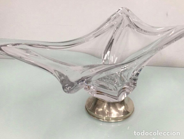 Antiquit&eacute;s: Centro de mesa cristal franc&eacute;s y pie de plata