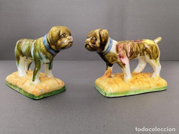 Antigüedades: Pareja de perros palilleros en cerámica vidriada Sargadelos de Gran tamaño - Foto 1 - 226164890