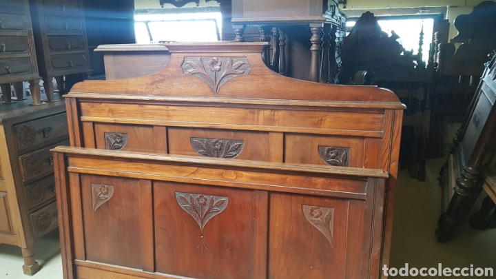 Antig&uuml;edades: Preciosa cama completa en madera de 135 - Foto 2