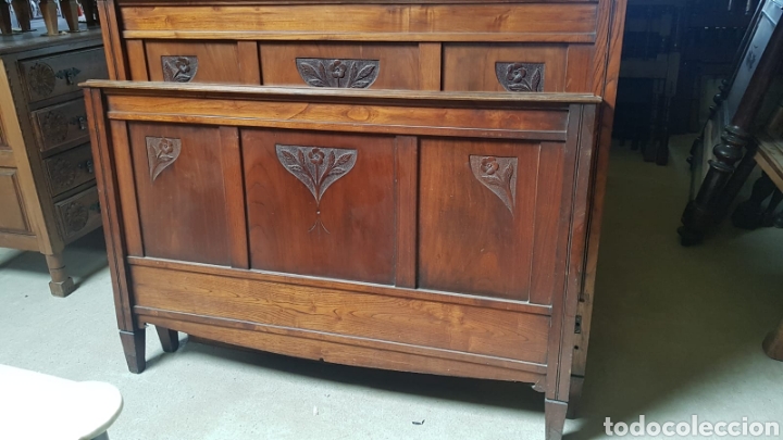 Antig&uuml;edades: Preciosa cama completa en madera de 135 - Foto 3
