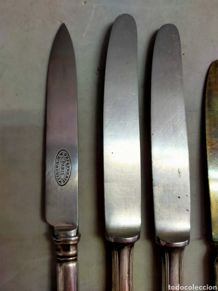 Antig&uuml;edades: LOTE DE 5 CUCHILLOS DE POSTRE. METAL PLATEADO. - Foto 7