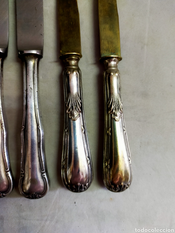 Antig&uuml;edades: LOTE DE 5 CUCHILLOS DE POSTRE. METAL PLATEADO. - Foto 10