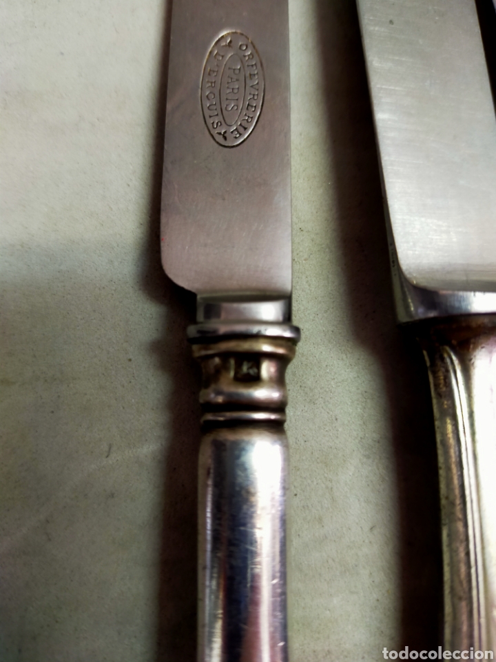Antig&uuml;edades: LOTE DE 5 CUCHILLOS DE POSTRE. METAL PLATEADO. - Foto 12