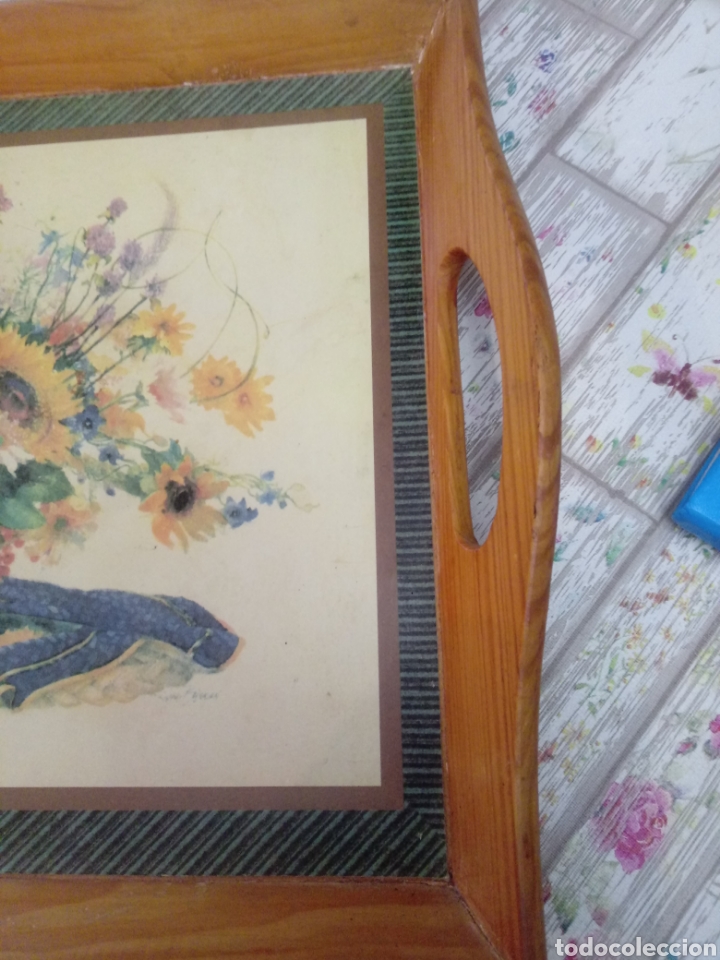 Antig&uuml;edades: Antigua bandeja de madera - Foto 3