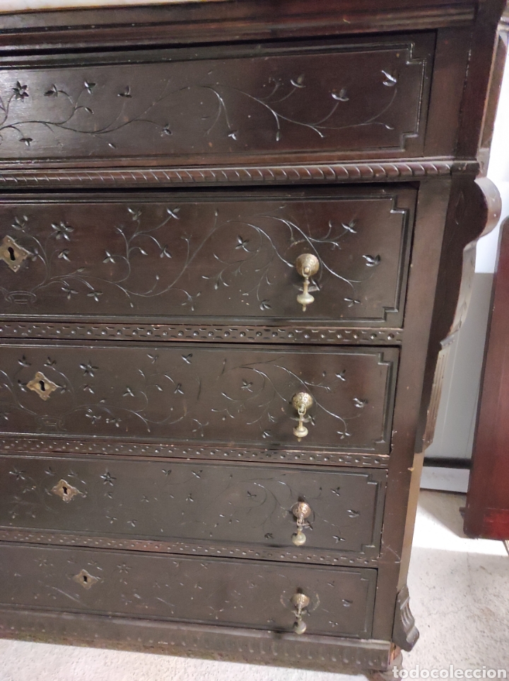 Antig&uuml;edades: Antigua c&oacute;moda con cajones, con su marmol. - Foto 7