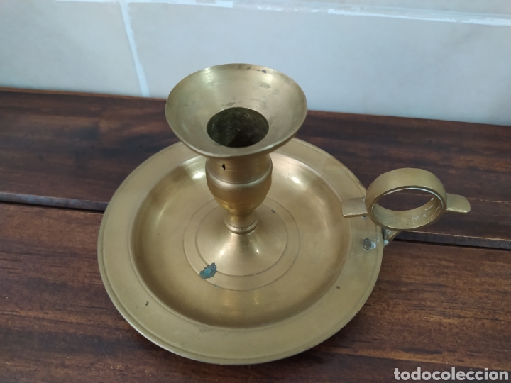 Antig&uuml;edades: Palmatoria de bronce antigua 13 x 8 cm