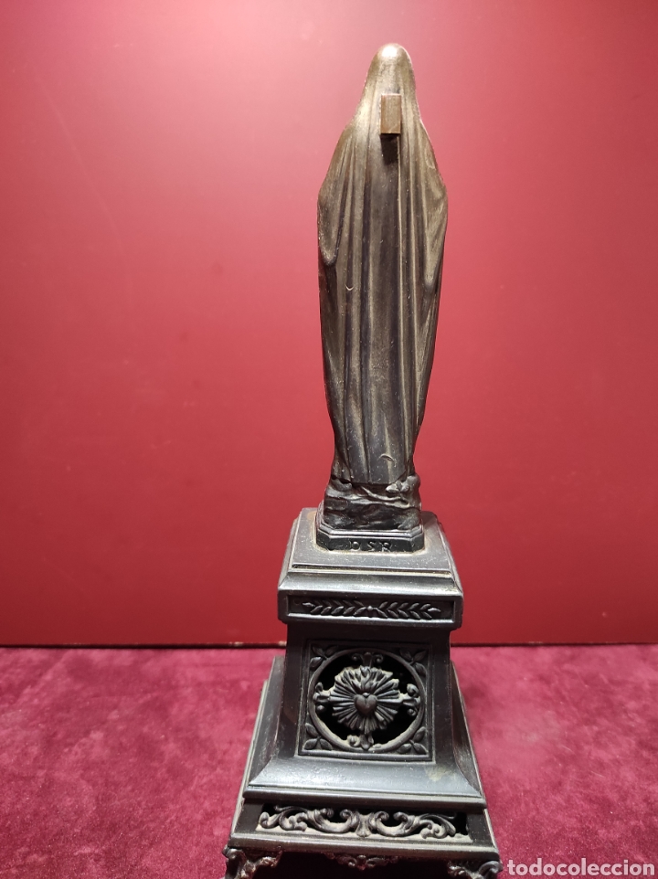 Antig&uuml;edades: Virgen con base musical en calamina antigua - Foto 4