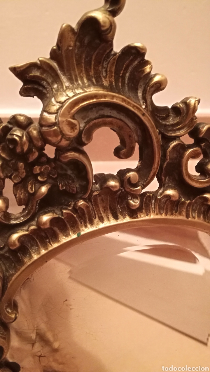 Antig&uuml;edades: ANTIGUA MARCO DE BRONCE CRISTAL BISELADO - Foto 3