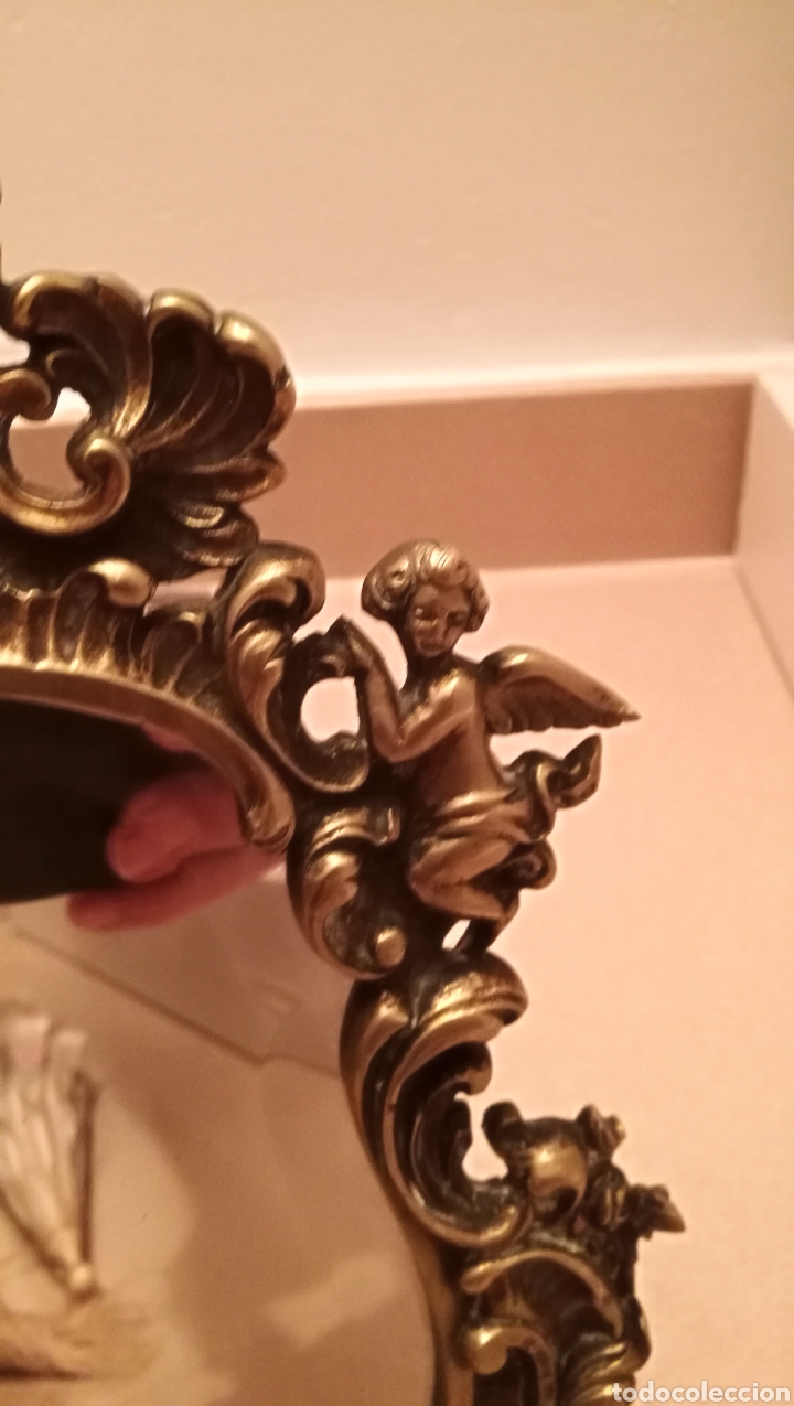 Antig&uuml;edades: ANTIGUA MARCO DE BRONCE CRISTAL BISELADO - Foto 4
