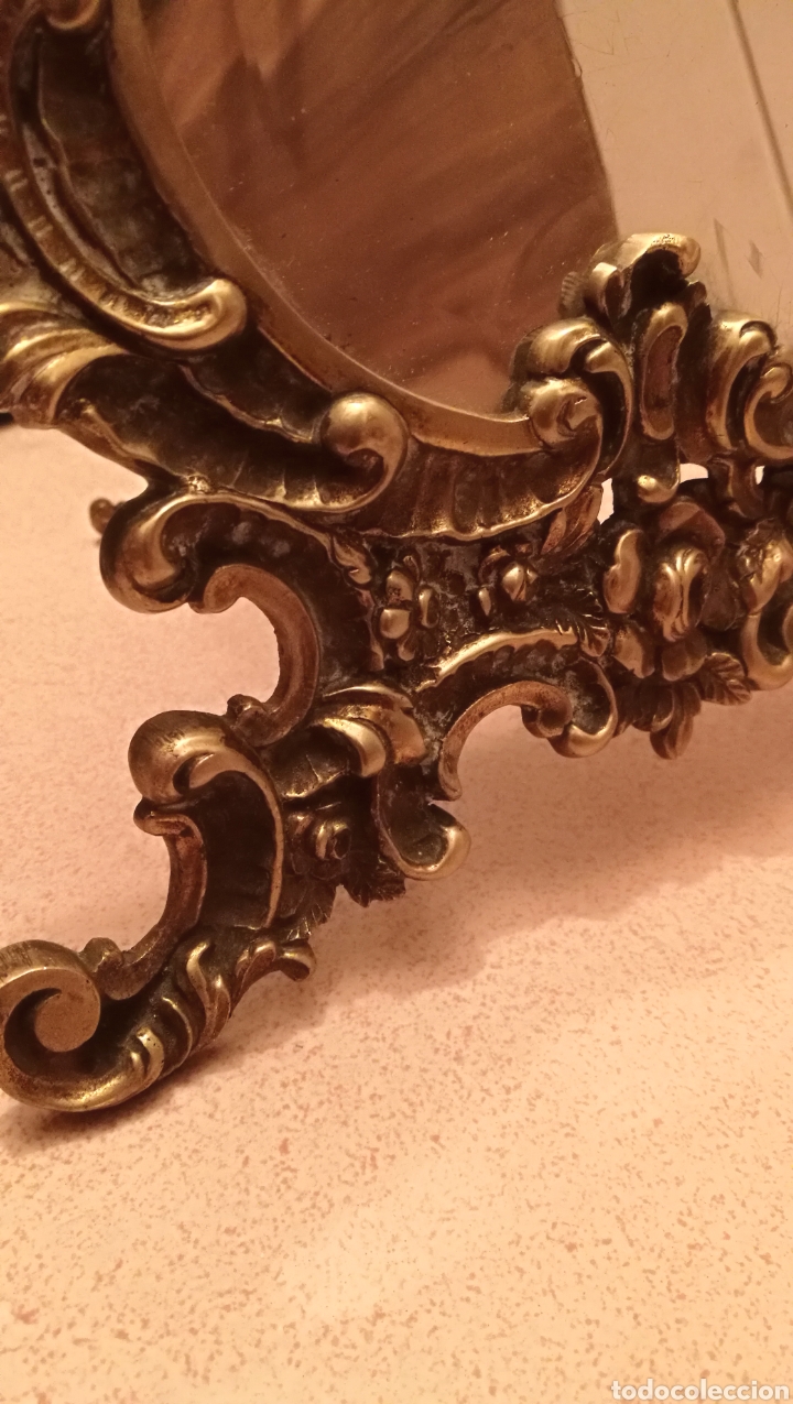 Antig&uuml;edades: ANTIGUA MARCO DE BRONCE CRISTAL BISELADO - Foto 5