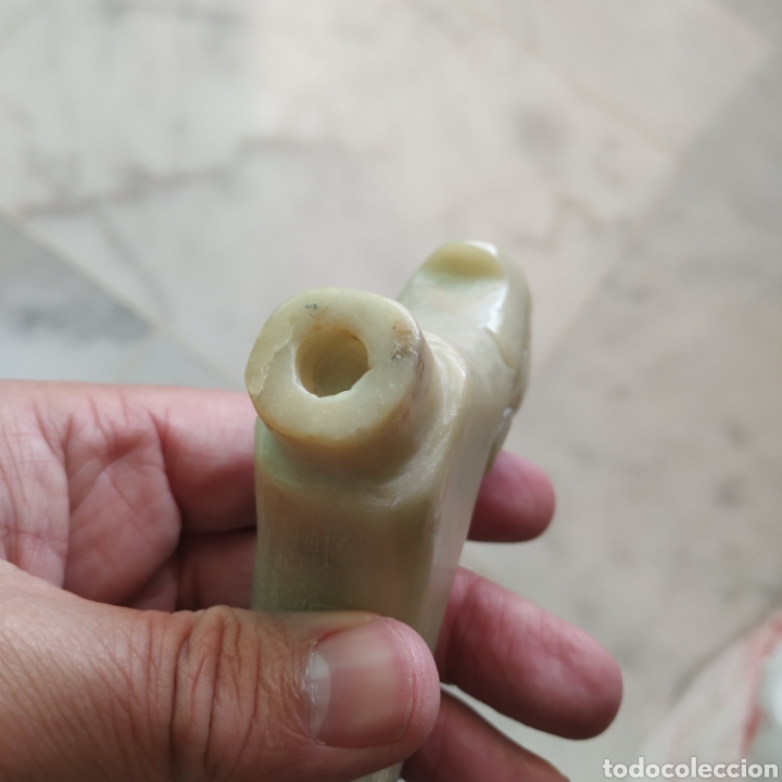 Antig&uuml;edades: Mango para baston de jade verde lima, Cabeza de Dragon - Foto 6