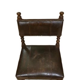 silla pequeña para damas , niños, principios del XX, cuero marrón y madera.