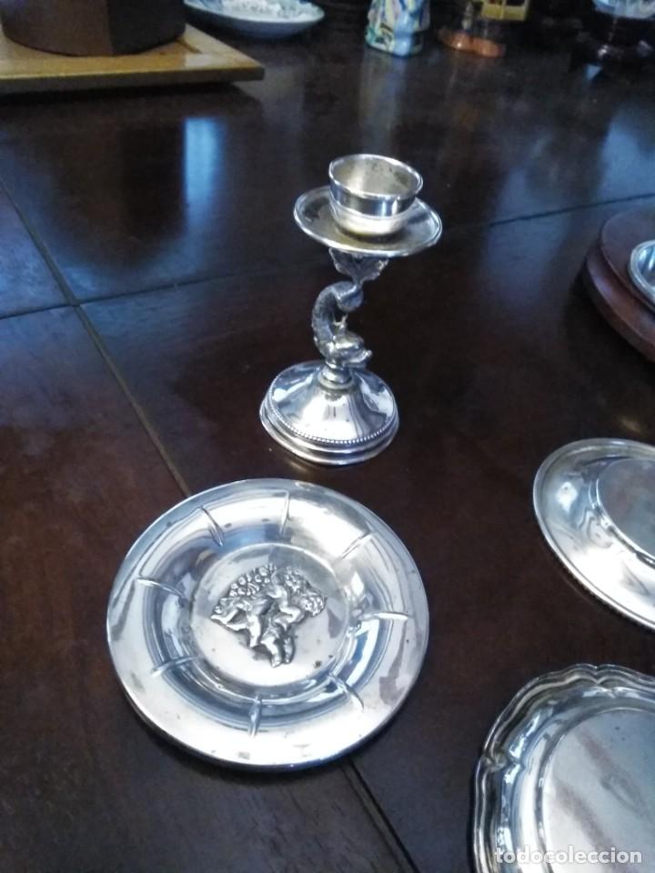 Antig&uuml;edades: Cinco ceniceros y candelabro de plata - Foto 8