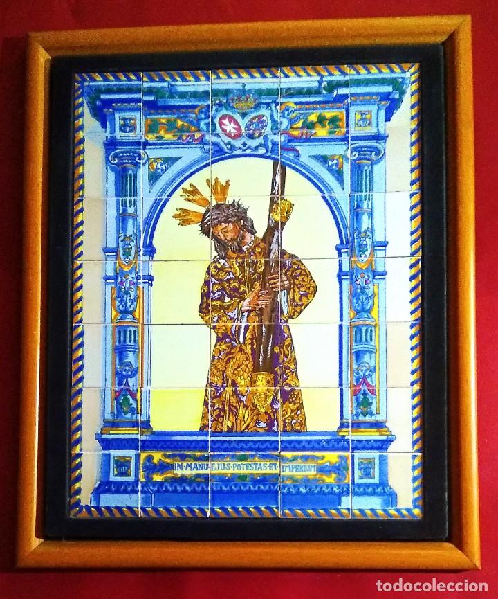 Antig&uuml;edades: RETABLO CERAMICO - JESUS DEL GRAN PODER - ENMARCADO 38 x 46 - Foto 1