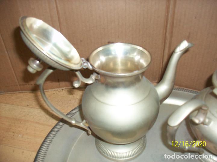 Antig&uuml;edades: BANDEJA CON CAFETERA, TETERA, AZUCARERA, LECHERA - SILVER PLATE - Foto 6